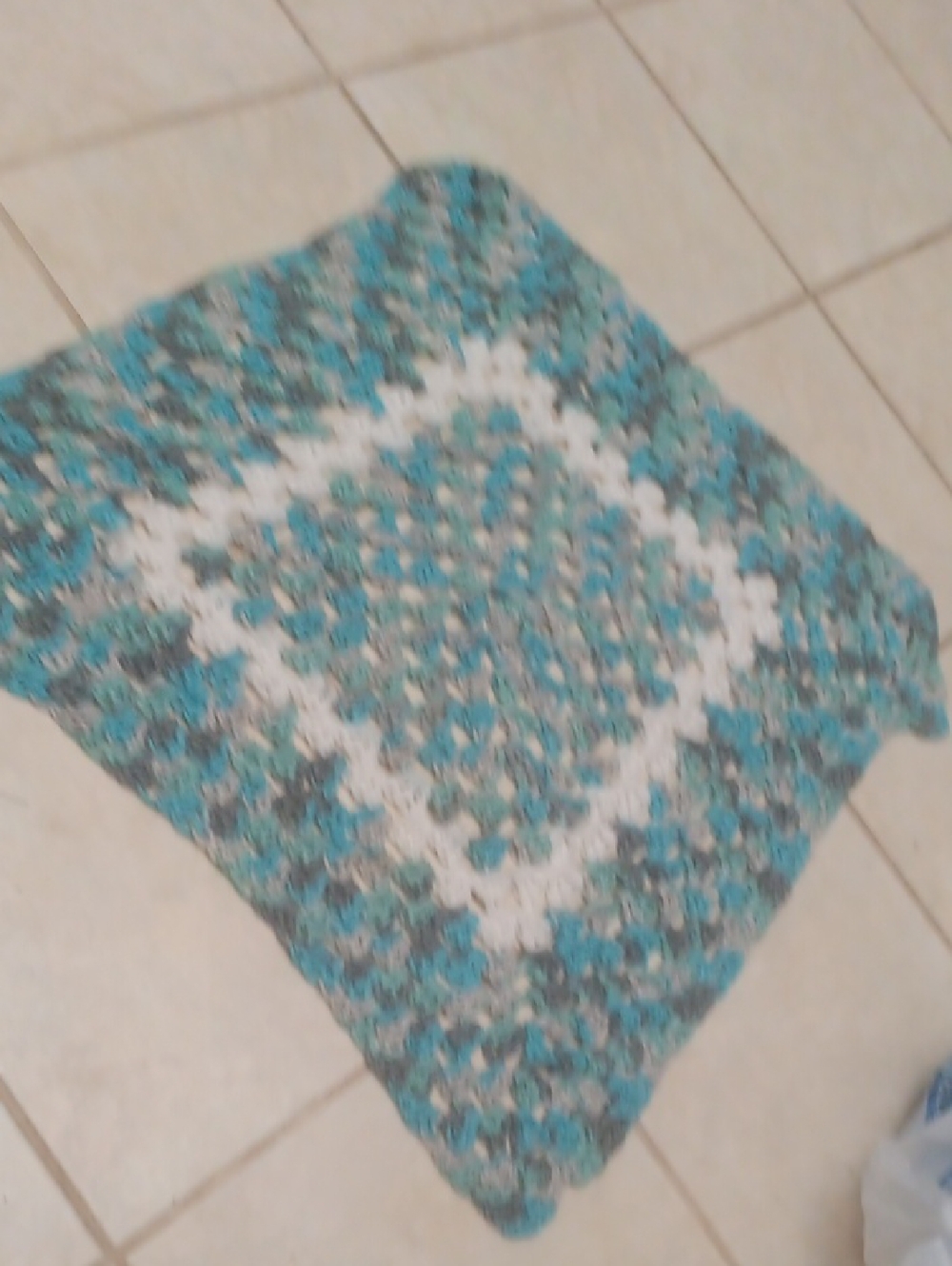 Handmade Crochet Throw Pillow Cover in Teal, White & Gray